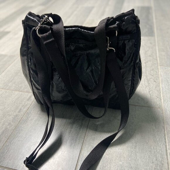 LeSportsac Black Liquid Patent Coated Nylon Tote / Cross‑Body Bag - Picture 3 of 16